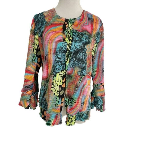 Pleats Collection By Pings Imports Size Large  Top Blouse Colorful Artsy Art - Picture 1 of 7